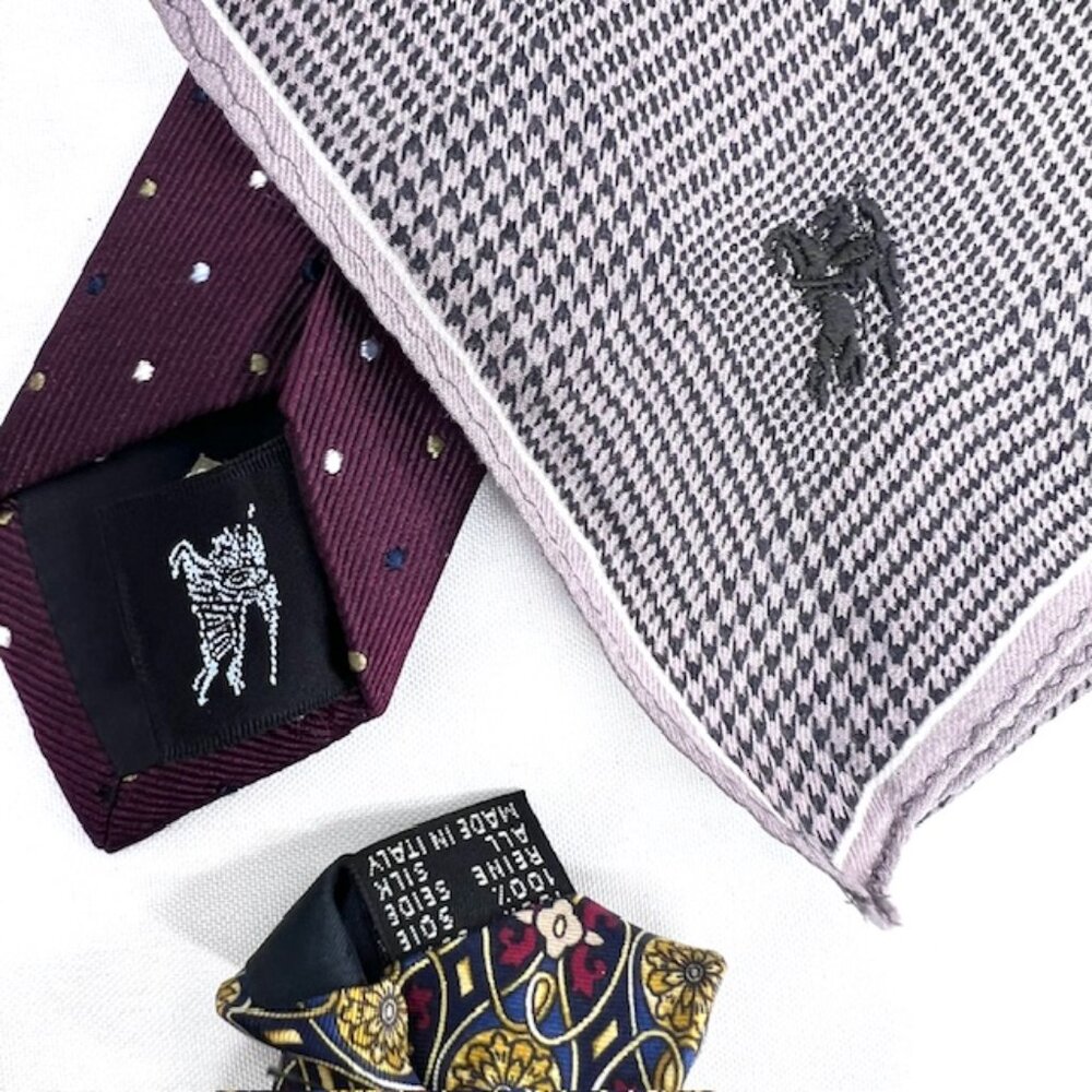 Set: 2 Neckties Burberry Burgendy Dott & Feraud Louis +1Burberry Handkerchief(52 - Picture 6 of 13